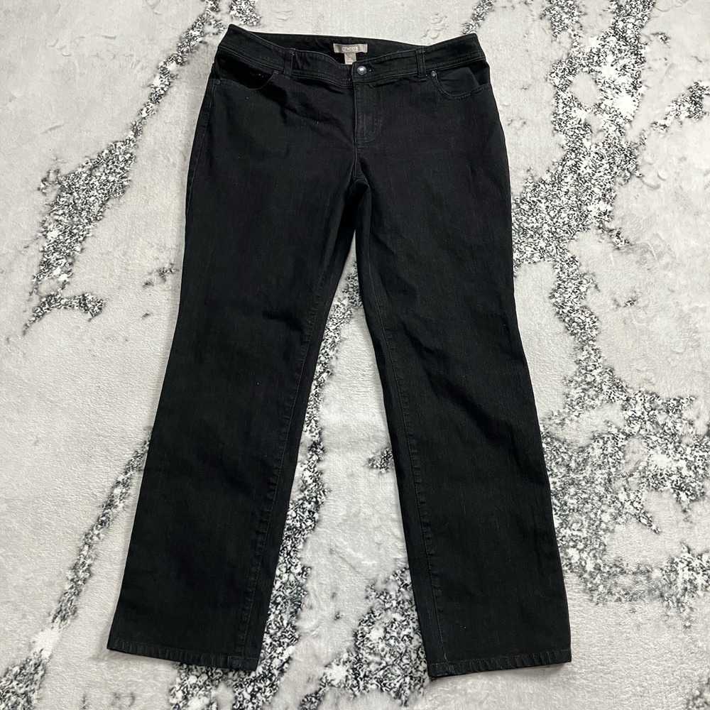 Chico's Black Straight Leg Jeans Size 2 Short Stretch‎ Denim Classic Fit